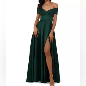 Xscape emerald green off shoulder formal ball gown size 2